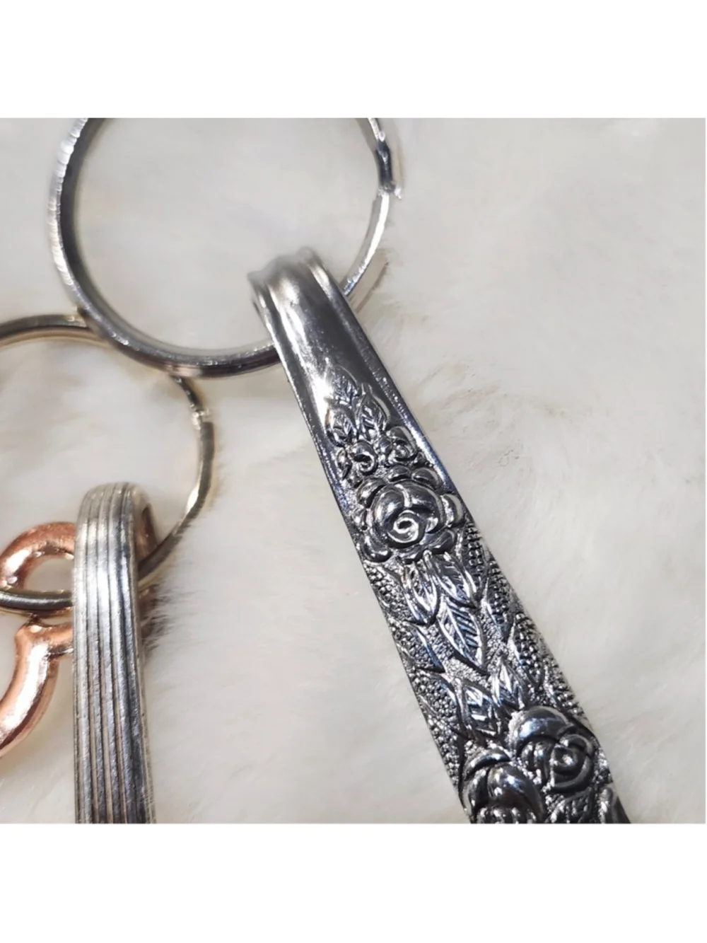 Set of 3 silverwear handle Keychains with key charm